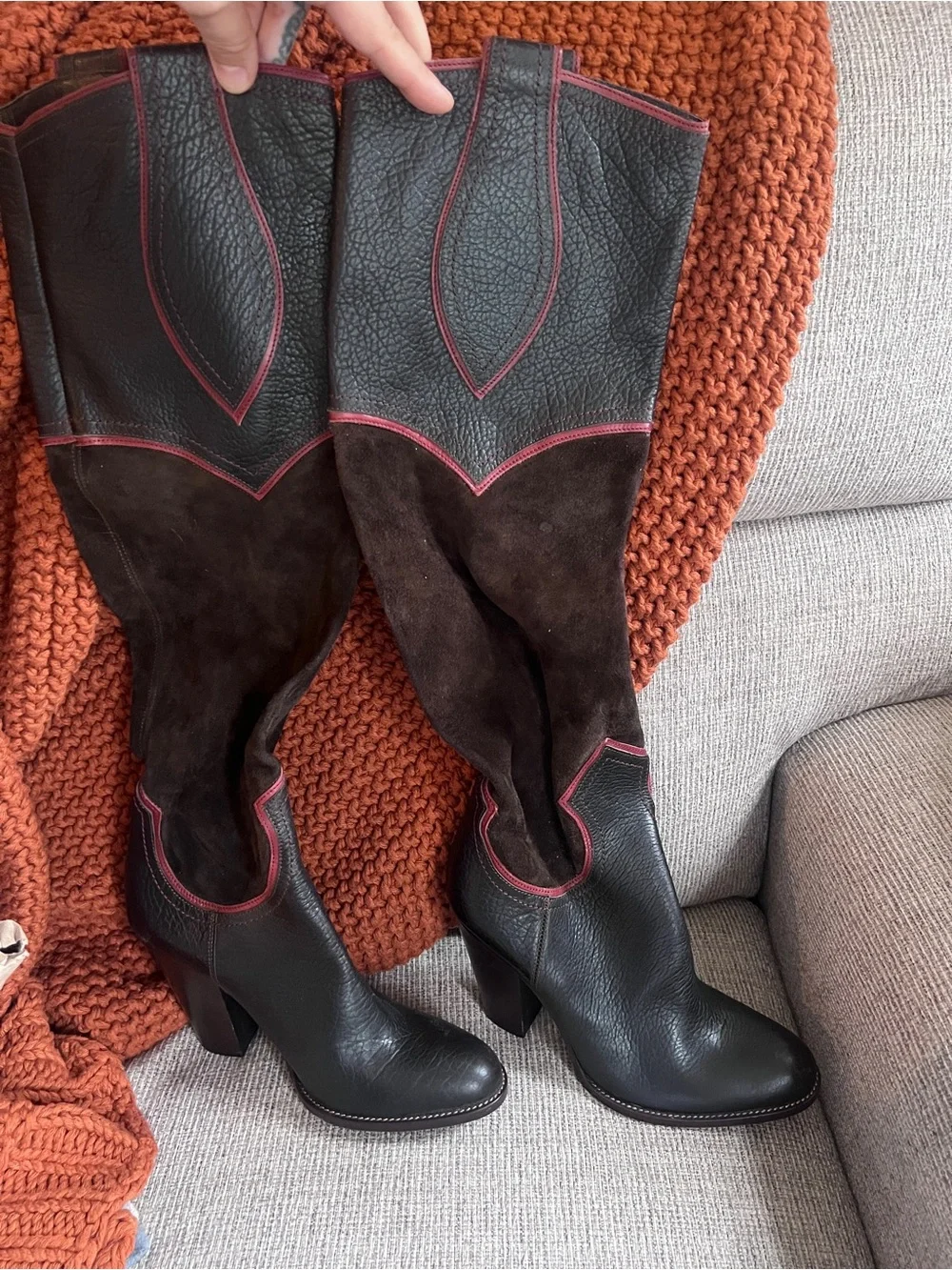 ALDO Knee High Boots with Red Trim